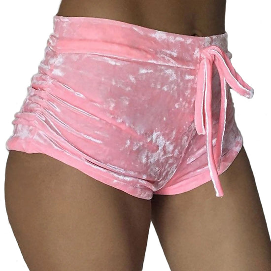 Image Title Pink Shiny High-Waist Velvet Booty Shorts - Angle